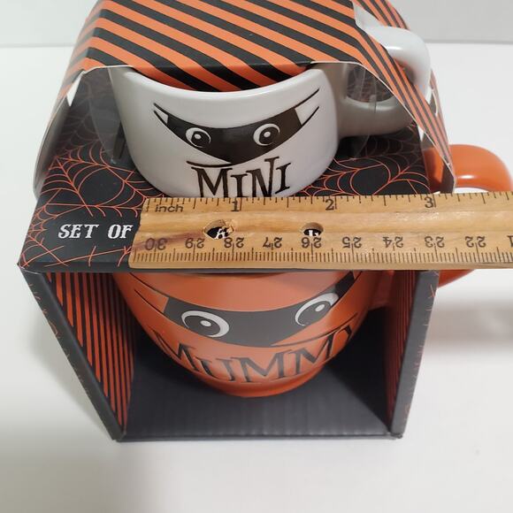 Halloween Mummy & Mini Mug Set Coffee Tea Cup Orange White Holiday Gift New - Picture 6 of 12